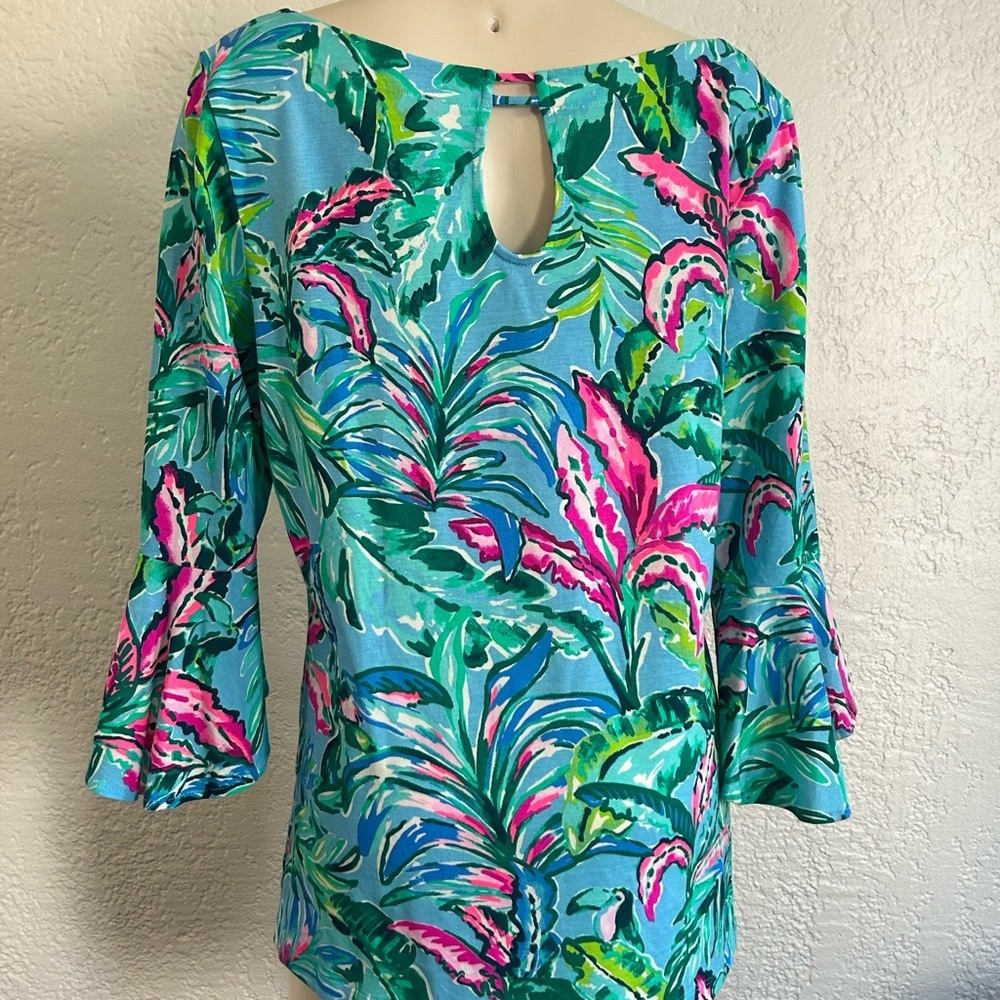Lilly Pulitzer Porto Blue Fontaine Tropical Toucan Floral Top LARGE NWOT - Picture 6 of 15